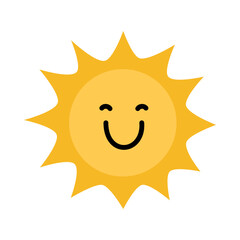 Happy sun icon. Cartoon cute sun character. Smiling summer sunshine.