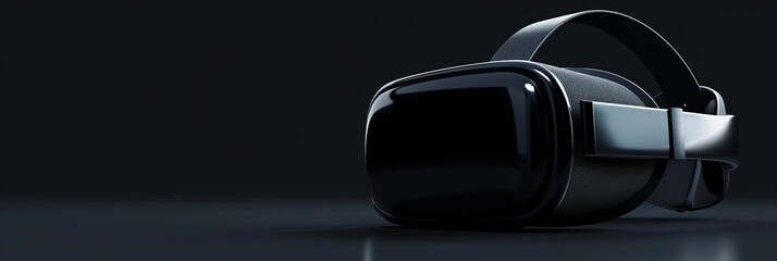 Virtual Reality, a minimalistic 3D abstract VR interface on a sleek black background, highlighting digital user interfaces