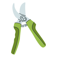 Secateurs pruner flat icon for web. Simple pruners vector design. Green pruning shears, garden hand pruners.