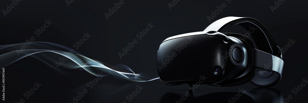 Aufkleber virtual reality, a minimalistic 3d abstract vr interface on a sleek black background, highlighting d