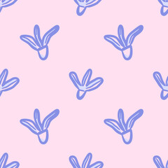 Vector floral seamless pattern. Abstract delicate blue flowers with leaves in hand drawn style. Retro vibe. Cottage core. Design for fabric, wallpaper, wrapping paper, cover, poster, invitation