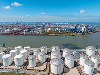 Aerial from industry in Rotterdam harbor in the Netherlands