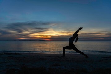 Lifestyle woman yoga exercise and pose for healthy life. Young girl or people pose balance body vital zen meditation for workout nature  background