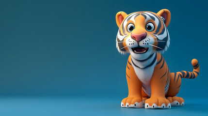 A Tiger 3D cartoon character roams with lifelike animations and vibrant colors, capturing its majestic essence in a playful and engaging manner. This character is perfect for children's entertainment,