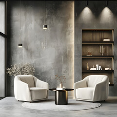 modern interior in gray colors, modern interior with lighting, interior illustration