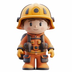 Cute Firefighter Cartoon Clay Illustration, 3D Icon, Isolated on white background