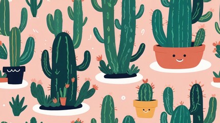 seamless pattern of abstract cactus doodle background