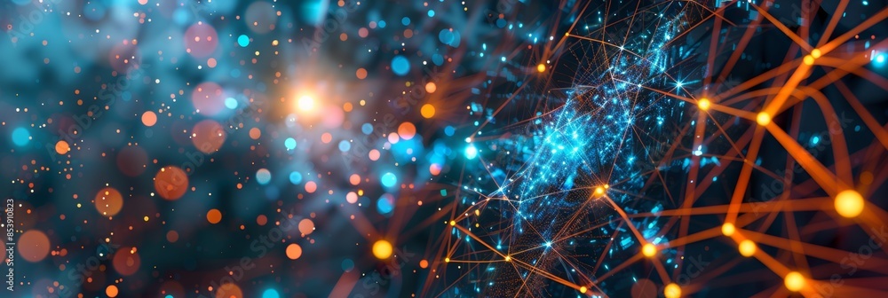 Poster augmented reality, an abstract background with interconnected glowing lines and geometric shapes, re