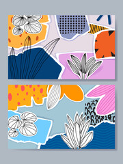 Set of beautiful flowers and plants line art hand drawn vector illustration. floral and nature. Aesthetic design for background, banner, card, poster, cover and wall art decoration.