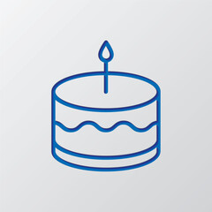 Cake simple icon vector. Flat design. Paper cut design. Cutted blue symbol with shadow. Gray background