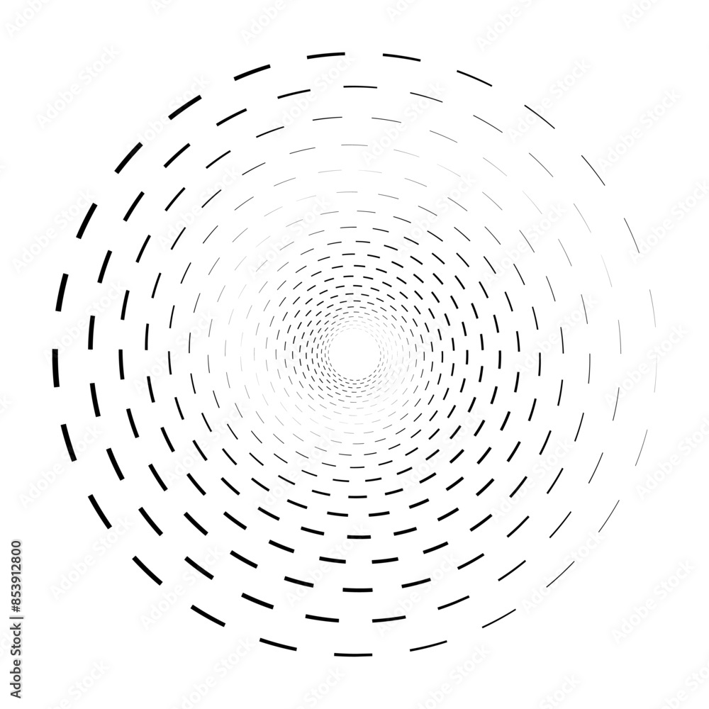 Poster Isolated Abstract Shape in Y2K style. Round Element, Spiral whit Halftone Optical Illusion. Vector Illustration on transparent background.	