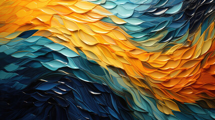 Obraz premium Abstract blue orange mosaic tile wall texture background with waving waves shapes, Generative AI