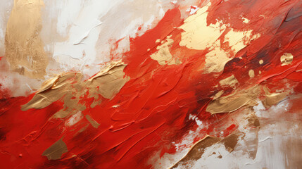 Closeup of abstract rough gold red art painting texture, with oil acrylic brushstroke, pallet knife...