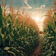 Corn field and sunset.