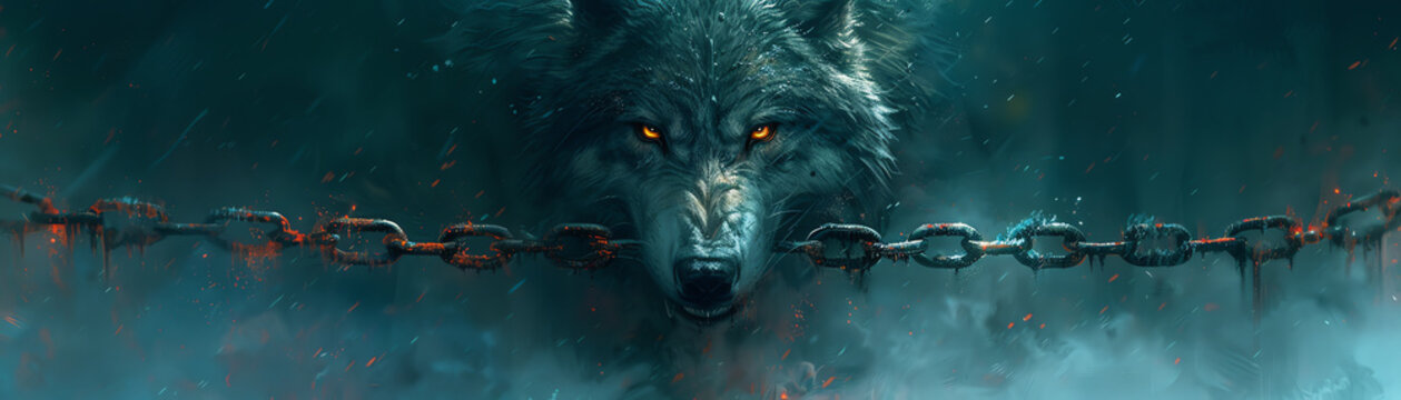 Fenrir in Chains The mighty wolf Fenrir bound in magical chains