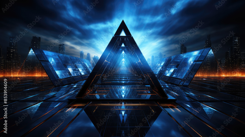 Wall mural futuristic technology digital concept background banner website illustration, 3d texture - dark blue