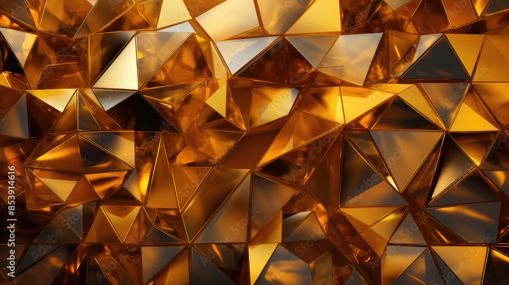 Wall mural abstract wide gold metallic texture with geometric triangular 3d triangles pattern wall background b