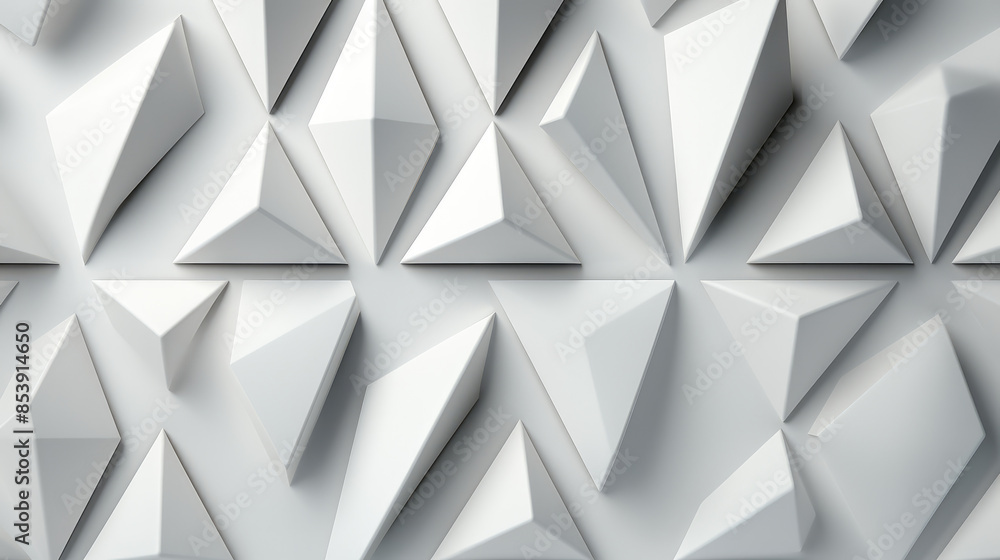 Wall mural abstract wide white texture with geometric triangular 3d triangles pattern wall background banner il