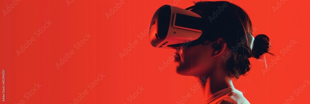 Aufkleber virtual reality, a minimalistic 3d virtual avatar on a vibrant red background, representing user pre