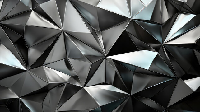 Abstract silver metallic metal geometric leaves 3d tiles texture wall wallpaper background banner, Generative AI