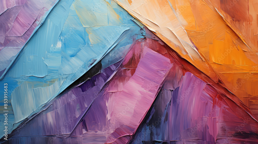 Wall mural closeup of abstract rough colorful multicolored geometric triangular triangles art painting texture 