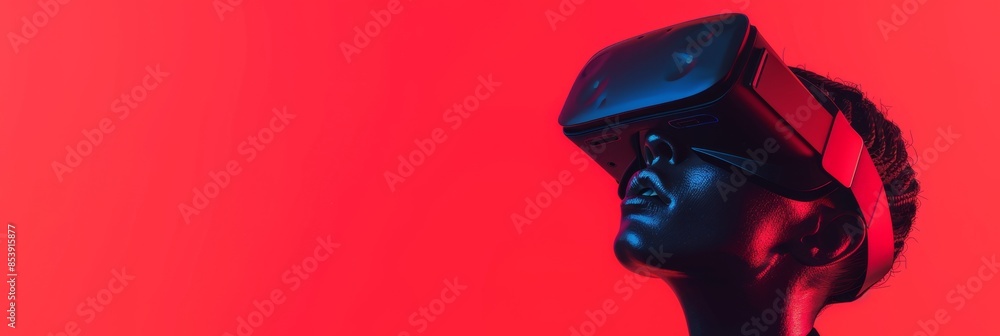 Aufkleber virtual reality, a minimalistic 3d virtual avatar on a vibrant red background, representing user pre