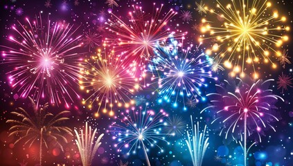 Fototapeta premium KS New Year colorful fireworks background New years celeb