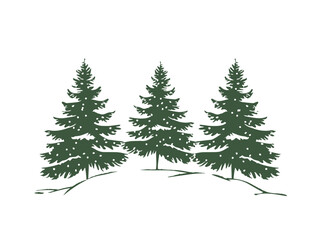 Fototapeta premium white background, A group of pine trees with snow resting on their needles., very simple and isolate in the style of animated illustrations, white background