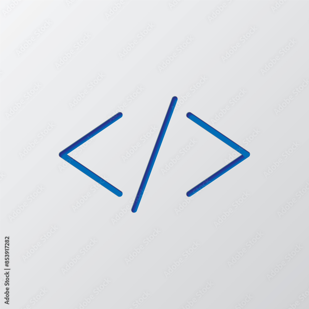 Poster coding simple icon vector. flat design. paper cut design. cutted blue symbol with shadow. gray backg