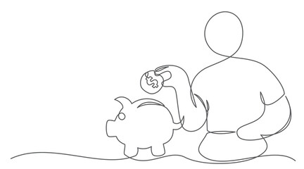 Piggy bank One line drawing on white background