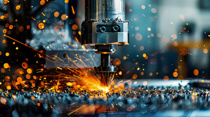 Lifelike image: Metalworking cutting process by milling cutter authentic industrial scene colors clear focus.