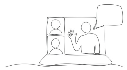 Video conference One line drawing on white background