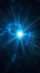 Obraz premium Glowing blueish Sunburst Dynamic blue Celestial Explosion set Black Background with Digital Lens Flare Color-Adjusted Light Rays macro shot