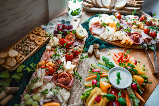Charcuterie board on a wedding party. Buffet, catering, gastronomy.