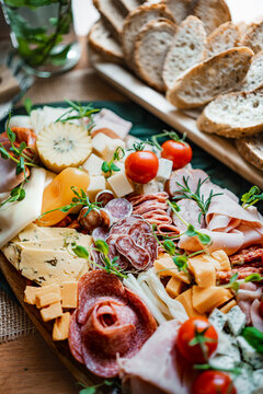 Charcuterie board on a wedding party. Buffet, catering, gastronomy.