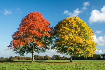Naklejka premium Stunning Autumn Landscape full of fall trees, orange, red and yellow leaves