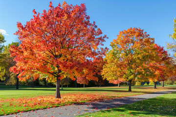 Naklejka premium Stunning Autumn Landscape full of fall trees, orange, red and yellow leaves