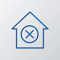 Deny, house simple icon. Flat desing. Paper cut design. Cutted blue symbol with shadow. Gray background