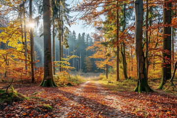 Fototapeta premium Stunning Autumn Landscape full of fall trees, orange, red and yellow leaves