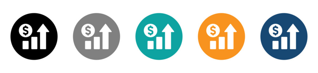 Cost increase flat vector icons. Iconic dollar rate increase icons