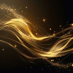 Abstract elegant gold glowing line with radiant lighting effects on a dark background