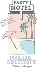 retro Vegas Palm Springs use motel vintage poolside Graphic Tee Slogan vector Fashion t-shirt Trending emblem crest logo Apparel Badge Cute Tshirt  artwork typography tote