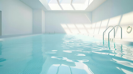 Obraz premium Indoor Swimming Pool with Sunlight Streaming Through Large Windows