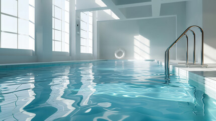 Obraz premium Indoor Swimming Pool with Sunlight Streaming Through Large Windows