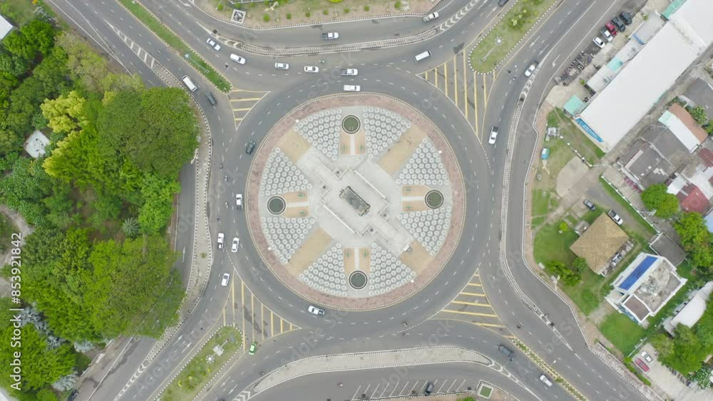 Poster wongwian yai roundabout. aerial view of highway junctions. roads shape circle in structure of archit