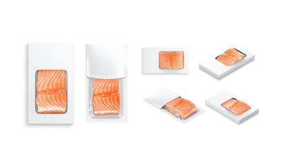 Blank white pack with salmon mockup, different views