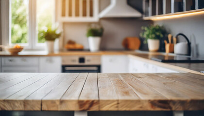 white modern table with a glossy finish stands prominently on a blurred kitchen bench background. The scene exudes elegance and minimalism, emphasizing the table's clean lines and contemporary design