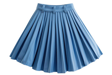 A blue pleated skirt with a belt isolated on a white background.