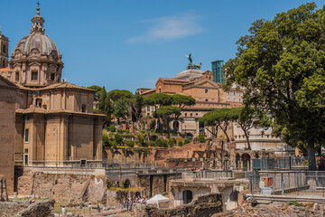 Fototapeta premium Landscape of Rome views, concept of vacation in Italy. Old part of city center. Ideas for journey.