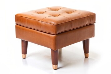 Stylish upholstered round stool with fabric covering and wooden legs